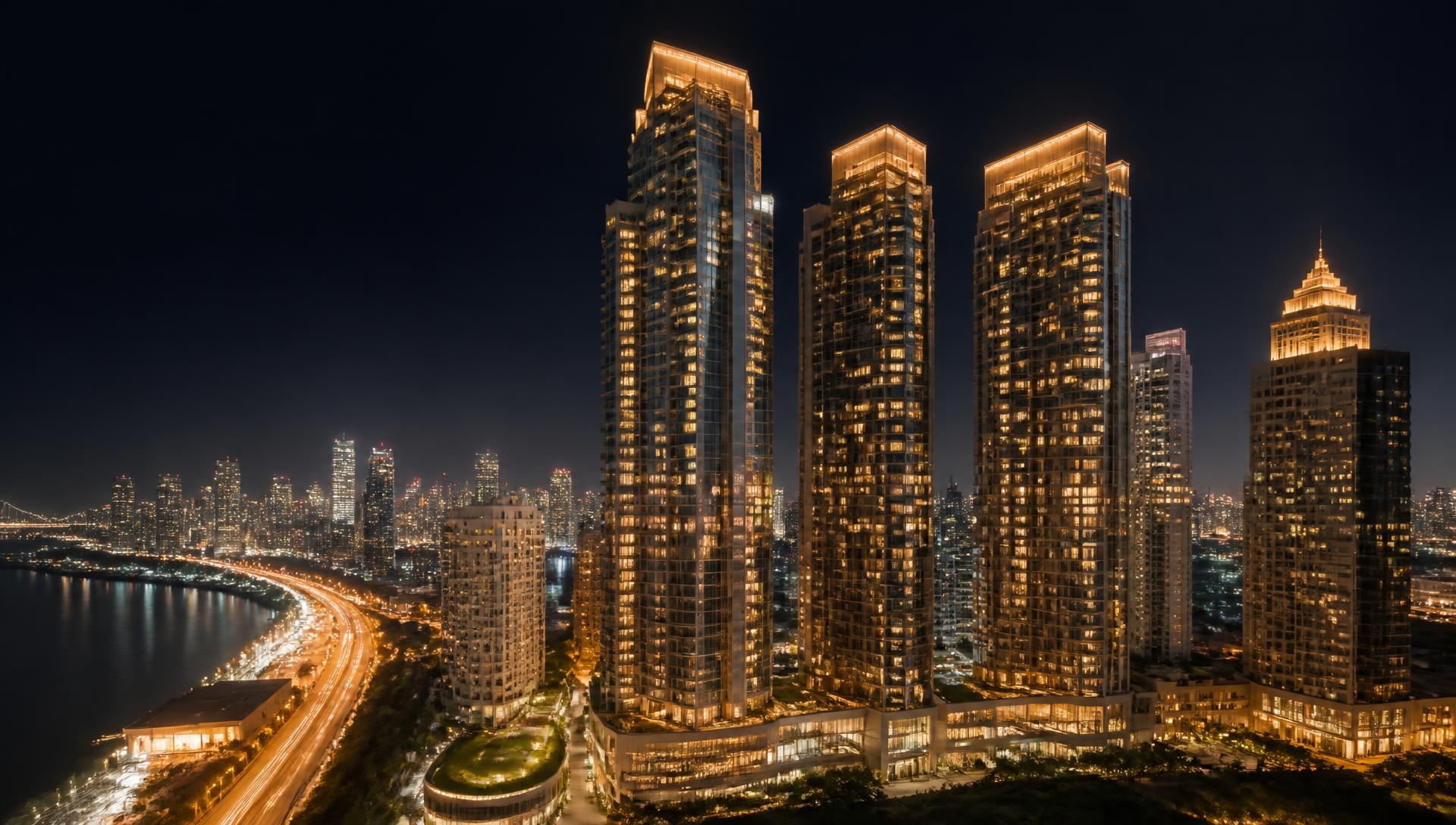 Residential towers along the Mumbai western suburbs skyline at dusk